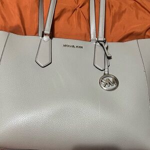 Michael Kors Pebbled Leather Tote in Light Gray with Silver Logo Charm